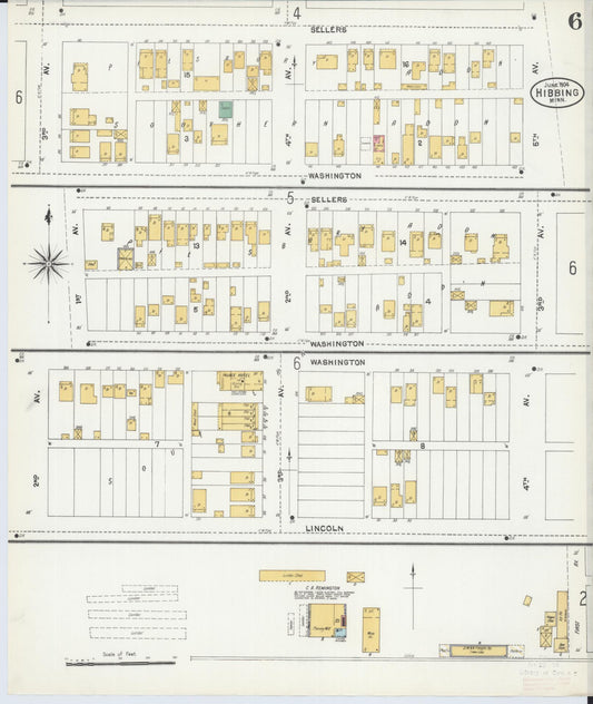 Sanborn Fire Insurance Map from Hibbing, Saint Louis County, Minnesota (1904), Sheet #0006 - Historic Sanborn Fire Insurance Map Print, vintage old map wall art, antique decor, genealogy gift, Minnesota Minnesota map