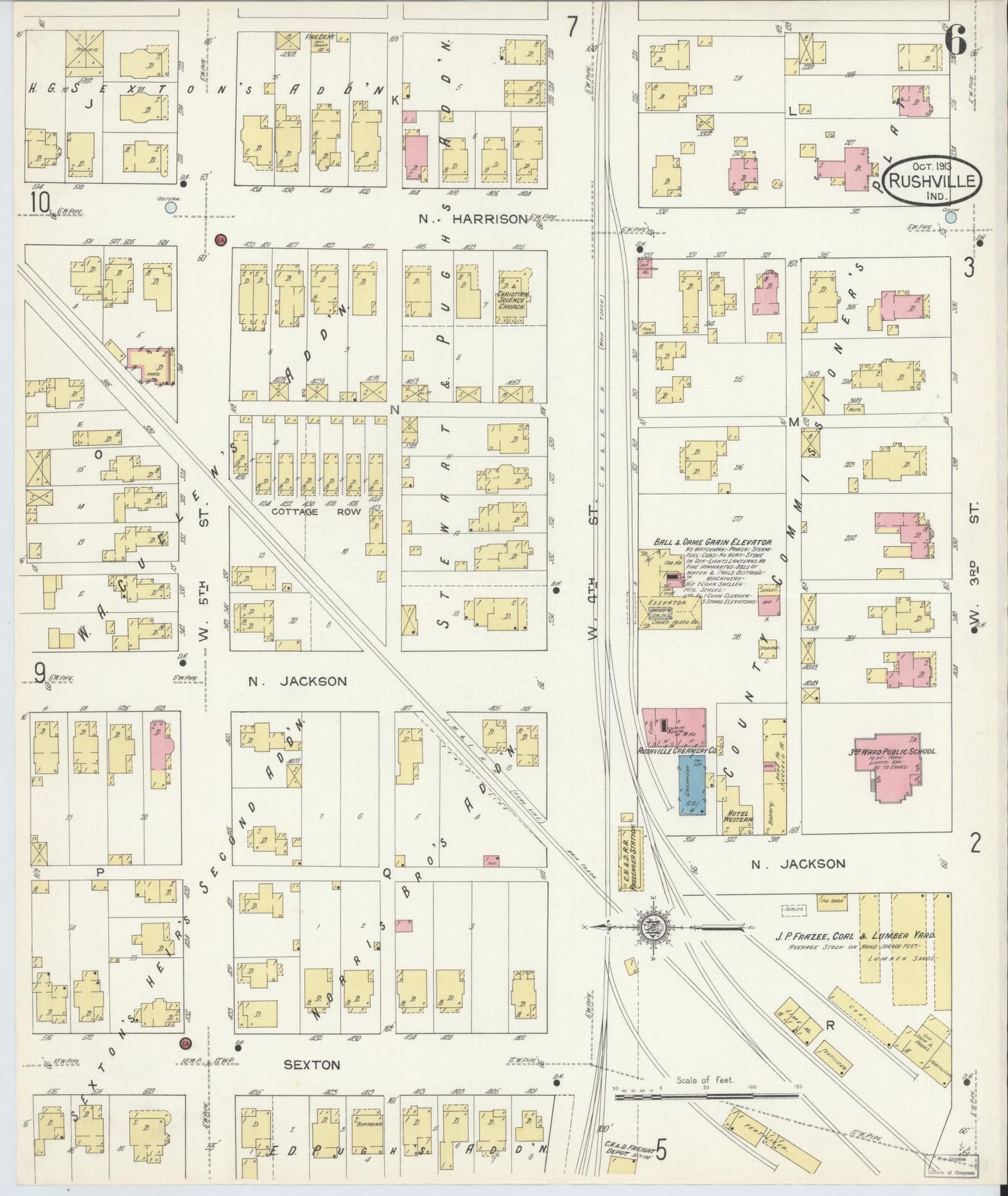 Sanborn Fire Insurance Map from Rushville, Rush County, Indiana (1913), Sheet #0006 - Complete Map Set gallery image, historic Sanborn map, vintage wall art, Indiana Indiana