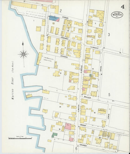 Sanborn Fire Insurance Map from Warren, Bristol County, Rhode Island (1903), Sheet #0004 - Complete Map Set gallery image, historic Sanborn map, vintage wall art, Rhode Island Rhode Island