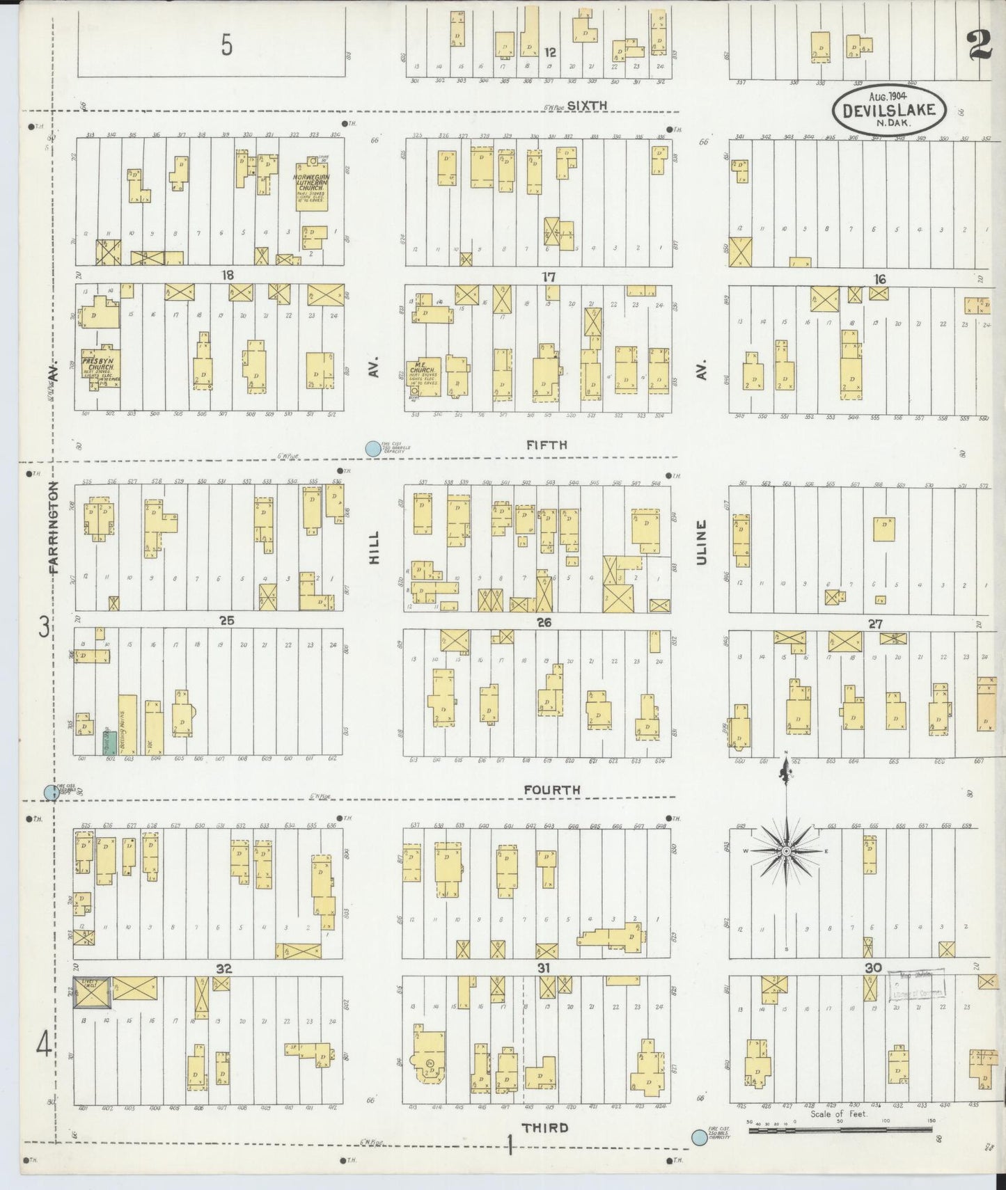 Sanborn Fire Insurance Map from Devils Lake, Ramsey County, North Dakota (1904), Sheet #0002 - Historic Sanborn Fire Insurance Map Print, vintage old map wall art, antique decor, genealogy gift, North Dakota North Dakota map
