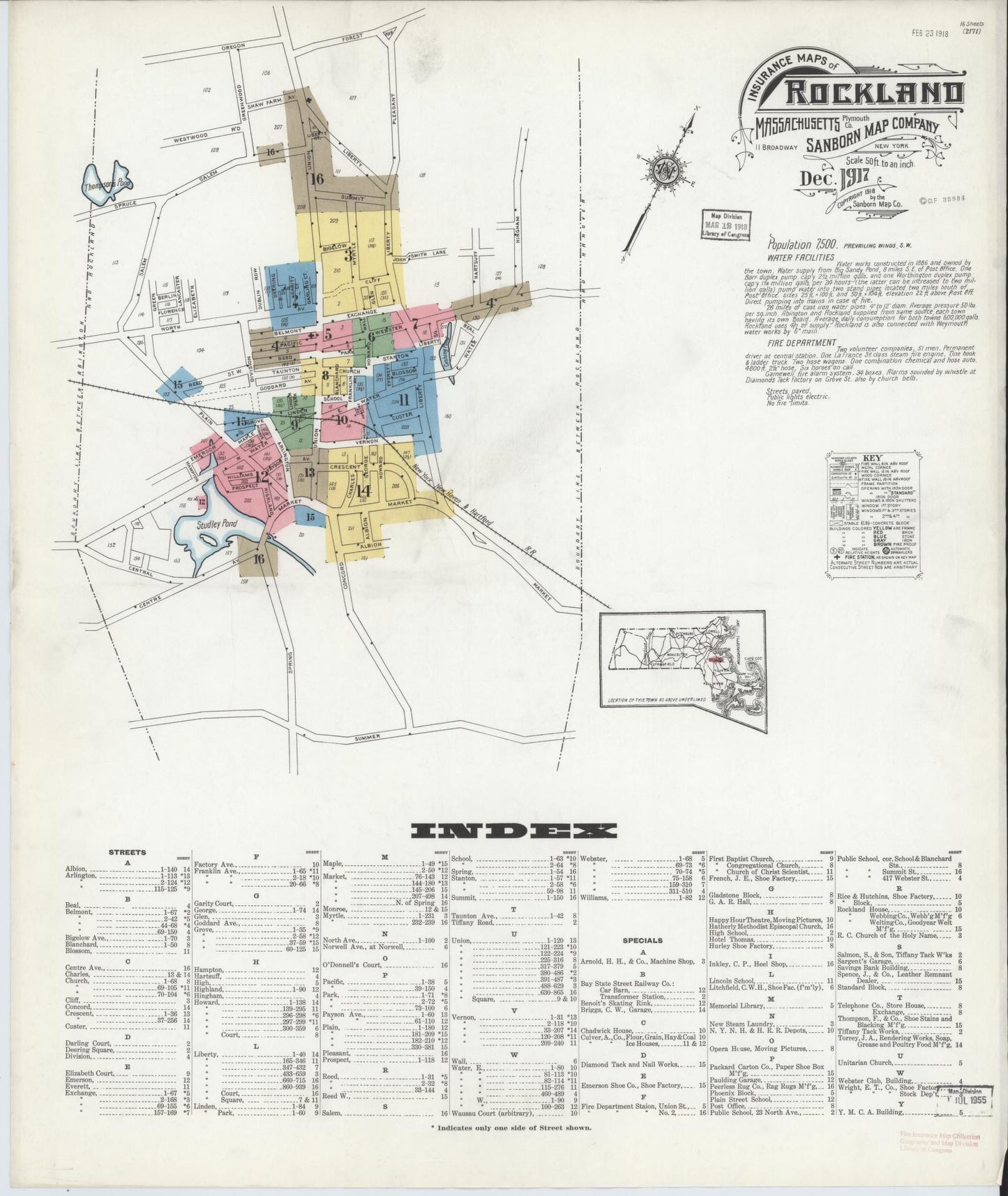 Sanborn Fire Insurance Map from Rockland, Plymouth County, Massachusetts (1917), Sheet #0001 - Complete Map Set gallery image, historic Sanborn map, vintage wall art, Massachusetts Massachusetts