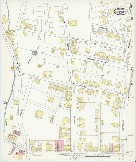 Sanborn Fire Insurance Map from Fairmont, Marion County, West Virginia (1912), Sheet #0005 - Historic Sanborn Fire Insurance Map Print, vintage old map wall art, antique decor, genealogy gift, West Virginia West Virginia map