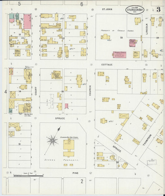 Sanborn Fire Insurance Map from Sturgeon Bay, Door County, Wisconsin (1898), Sheet #0003 - Historic Sanborn Fire Insurance Map Print, vintage old map wall art, antique decor, genealogy gift, Wisconsin Wisconsin map