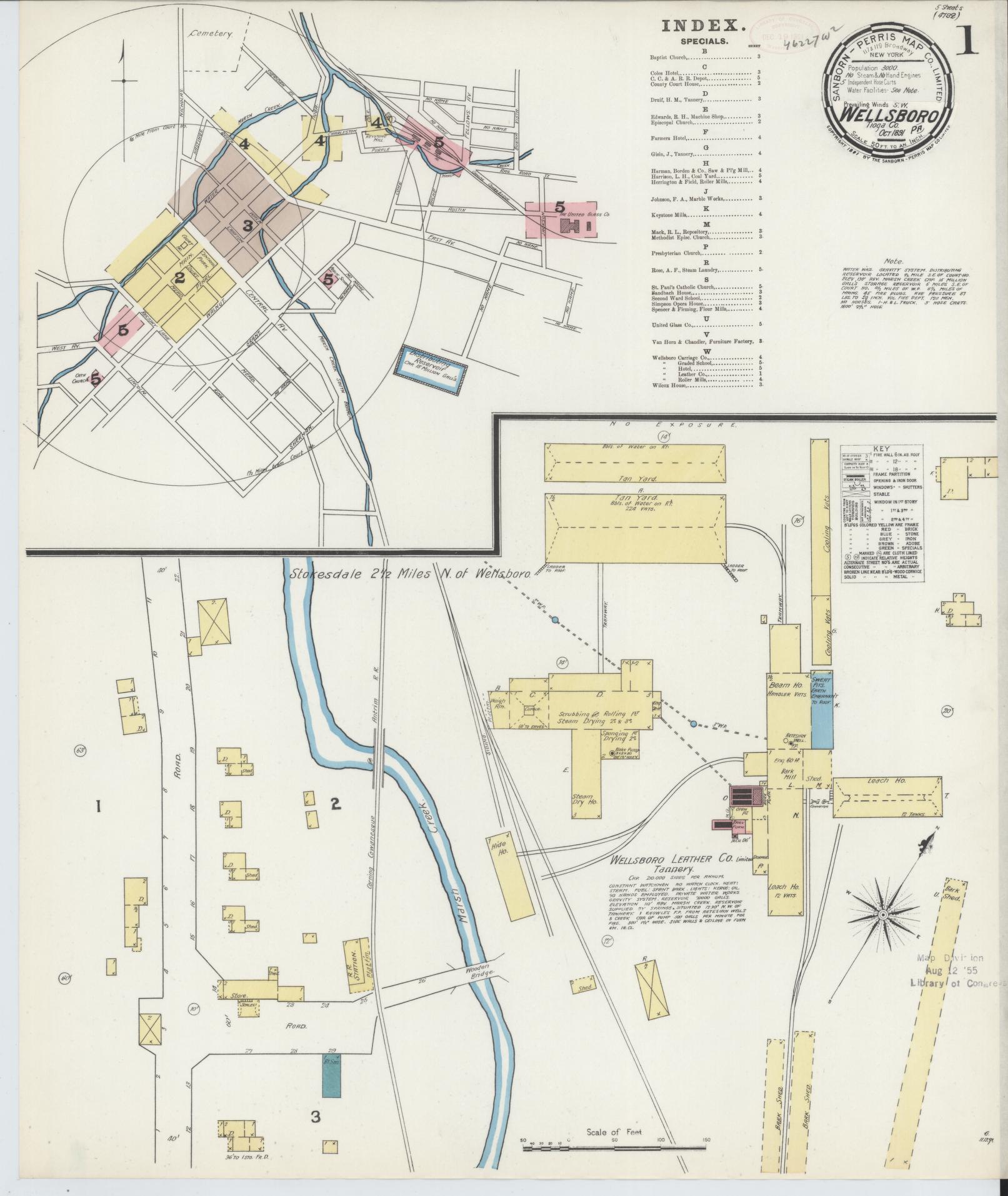 Sanborn Fire Insurance Map from Wellsboro, Tioga County, Pennsylvania (1891), Sheet #0001 - Complete Map Set gallery image, historic Sanborn map, vintage wall art, Pennsylvania Pennsylvania
