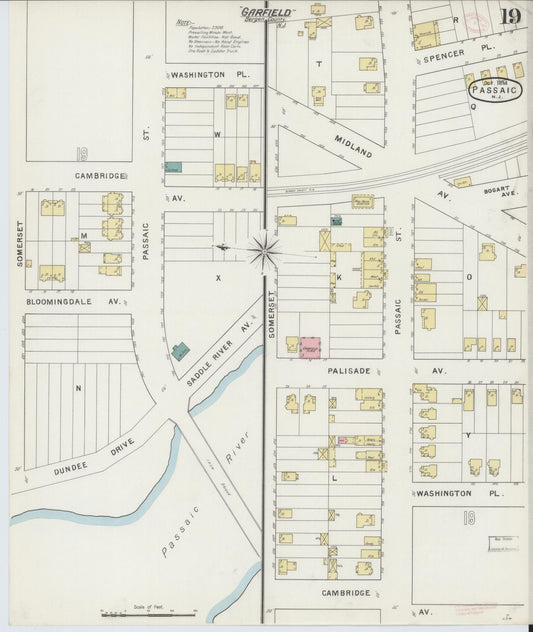 Sanborn Fire Insurance Map from Passaic, Passaic County, New Jersey (1894), Sheet #0019 - Historic Sanborn Fire Insurance Map Print, vintage old map wall art, antique decor, genealogy gift, New Jersey New Jersey map