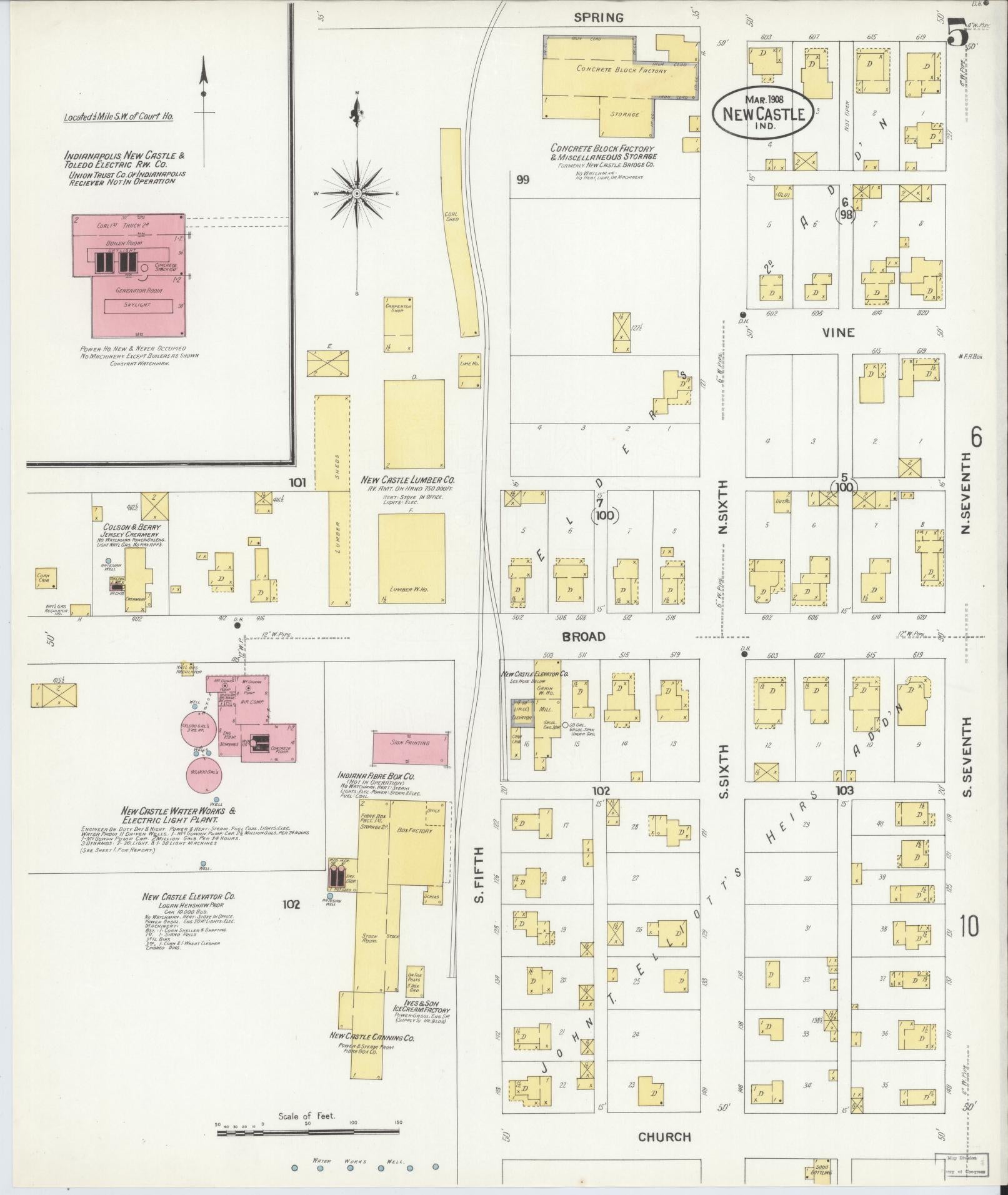 Sanborn Fire Insurance Map from New Castle, Henry County, Indiana (1908), Sheet #0005 - Historic Sanborn Fire Insurance Map Print, vintage old map wall art, antique decor, genealogy gift, Indiana Indiana map