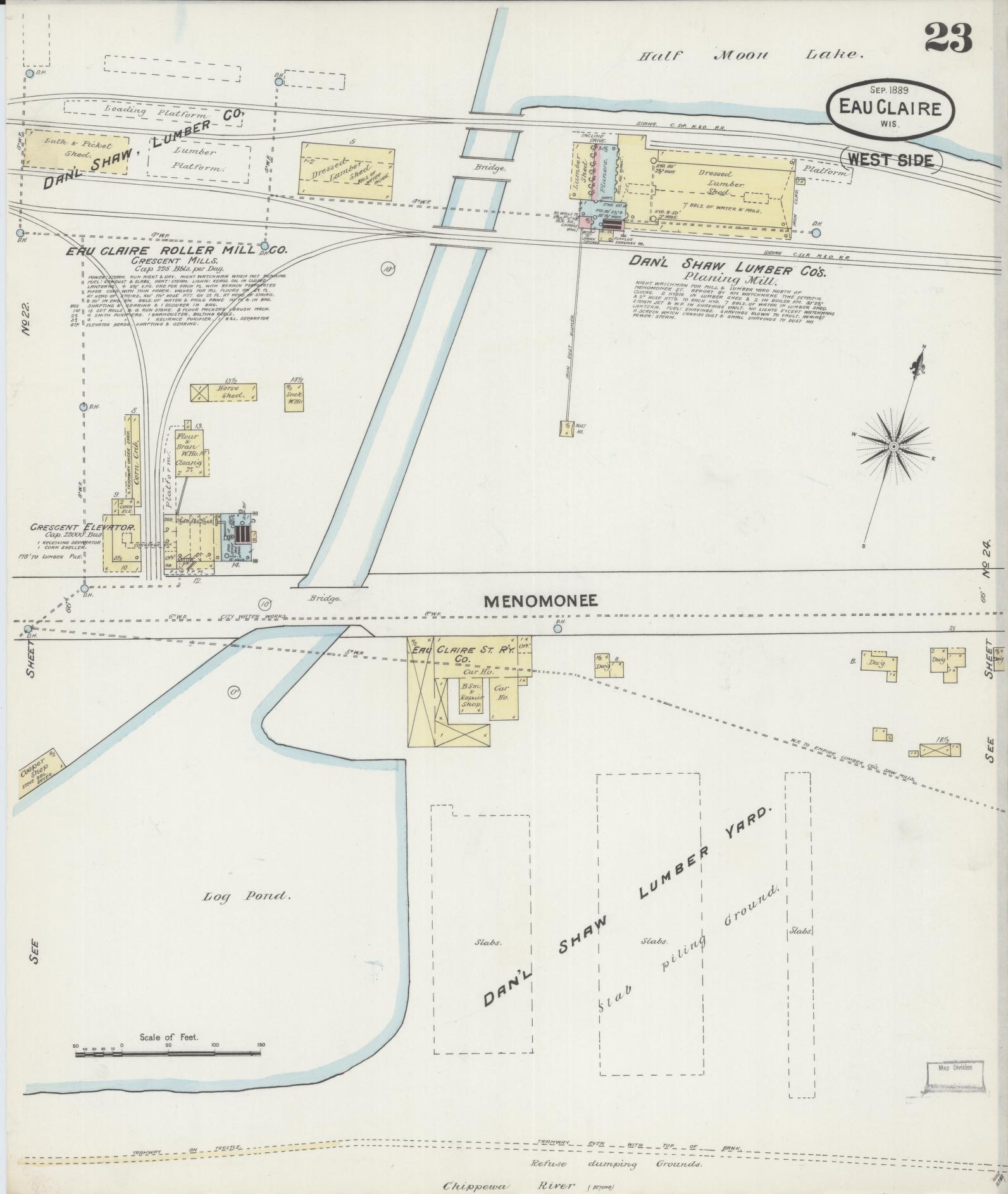 Sanborn Fire Insurance Map from Eau Claire, Eau Claire County, Wisconsin (1889), Sheet #0023 - Complete Map Set gallery image, historic Sanborn map, vintage wall art, Wisconsin Wisconsin