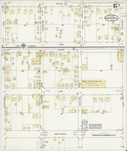 Sanborn Fire Insurance Map from Corpus Christi, Nueces County, Texas (1914), Sheet #0015 - Historic Sanborn Fire Insurance Map Print, vintage old map wall art, antique decor, genealogy gift, Texas Texas map