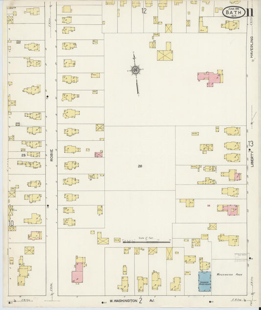 Sanborn Fire Insurance Map from Bath, Steuben County, New York (1915), Sheet #0011 - Historic Sanborn Fire Insurance Map Print, vintage old map wall art, antique decor, genealogy gift, New York New York map