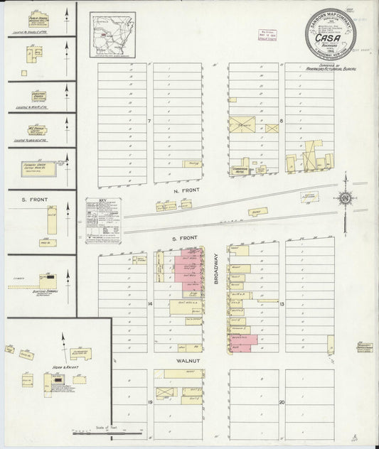 Sanborn Fire Insurance Map from Casa, Perry County, Arkansas (1914), Sheet #0001 - Historic Sanborn Fire Insurance Map Print, vintage old map wall art, antique decor, genealogy gift, Arkansas Arkansas map