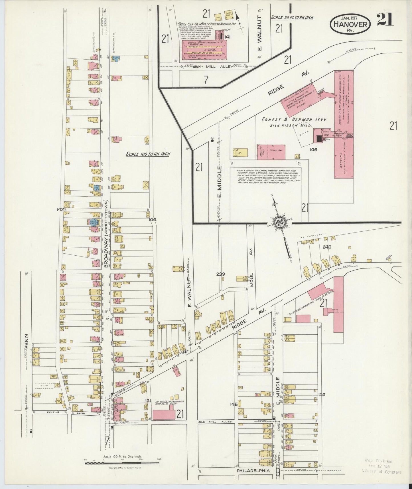 Sanborn Fire Insurance Map from Hanover, York County, Pennsylvania (1917), Sheet #0021 - Complete Map Set gallery image, historic Sanborn map, vintage wall art, Pennsylvania Pennsylvania