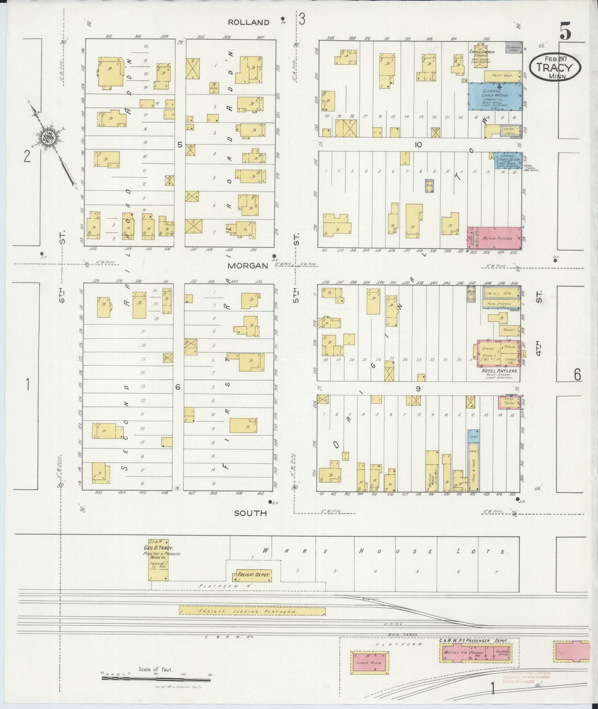 Sanborn Fire Insurance Map from Tracy, Lyon County, Minnesota (1917), Sheet #0005 - Historic Sanborn Fire Insurance Map Print, vintage old map wall art, antique decor, genealogy gift, Minnesota Minnesota map