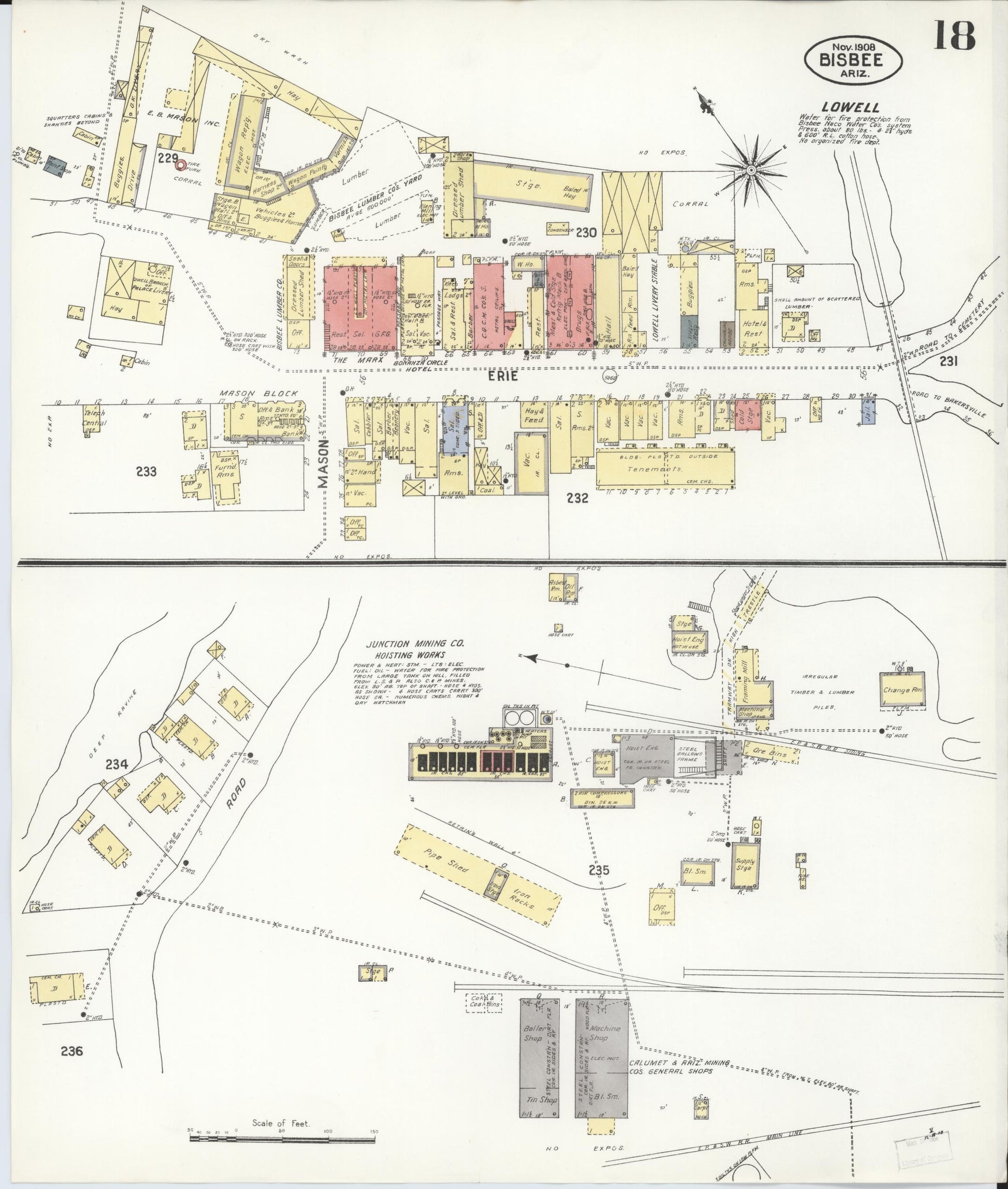 Sanborn Fire Insurance Map from Bisbee, Cochise County, Arizona (1908), Sheet #0018 - Complete Map Set gallery image, historic Sanborn map, vintage wall art, Arizona Arizona