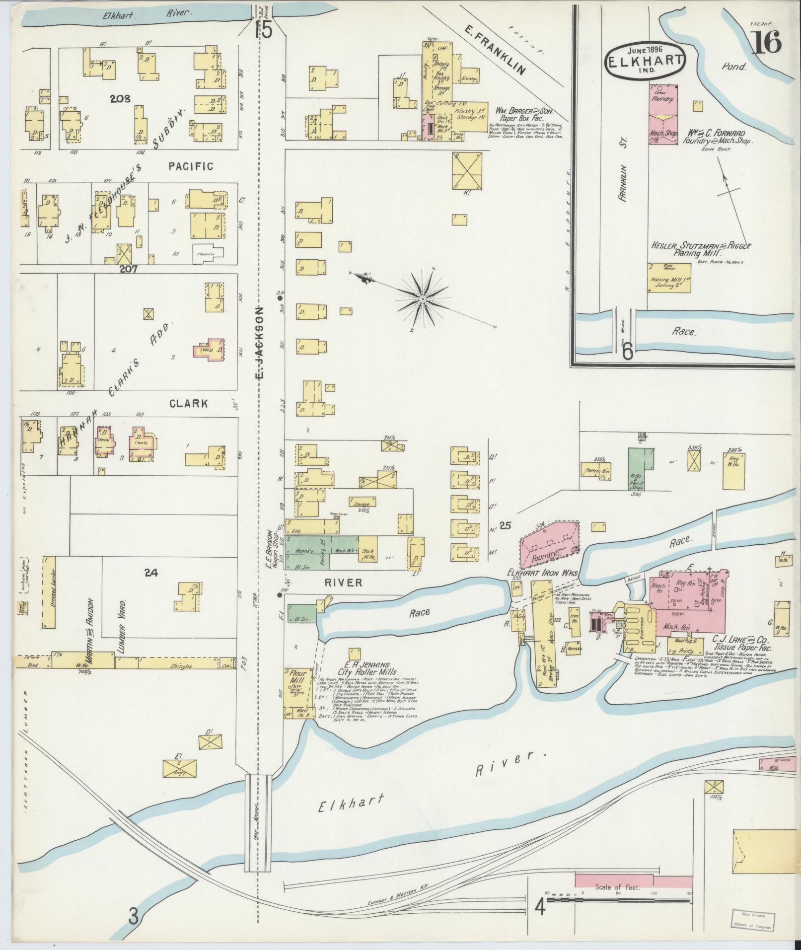 Sanborn Fire Insurance Map from Elkhart, Elkhart County, Indiana (1896), Sheet #0016 - Complete Map Set gallery image, historic Sanborn map, vintage wall art, Indiana Indiana