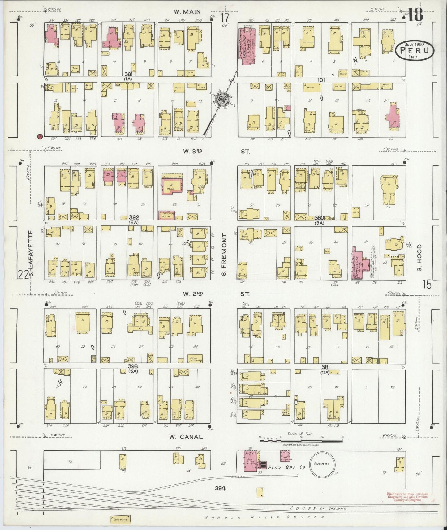 Sanborn Fire Insurance Map from Peru, Miami County, Indiana (1920), Sheet #0018 - Historic Sanborn Fire Insurance Map Print, vintage old map wall art, antique decor, genealogy gift, Indiana Indiana map
