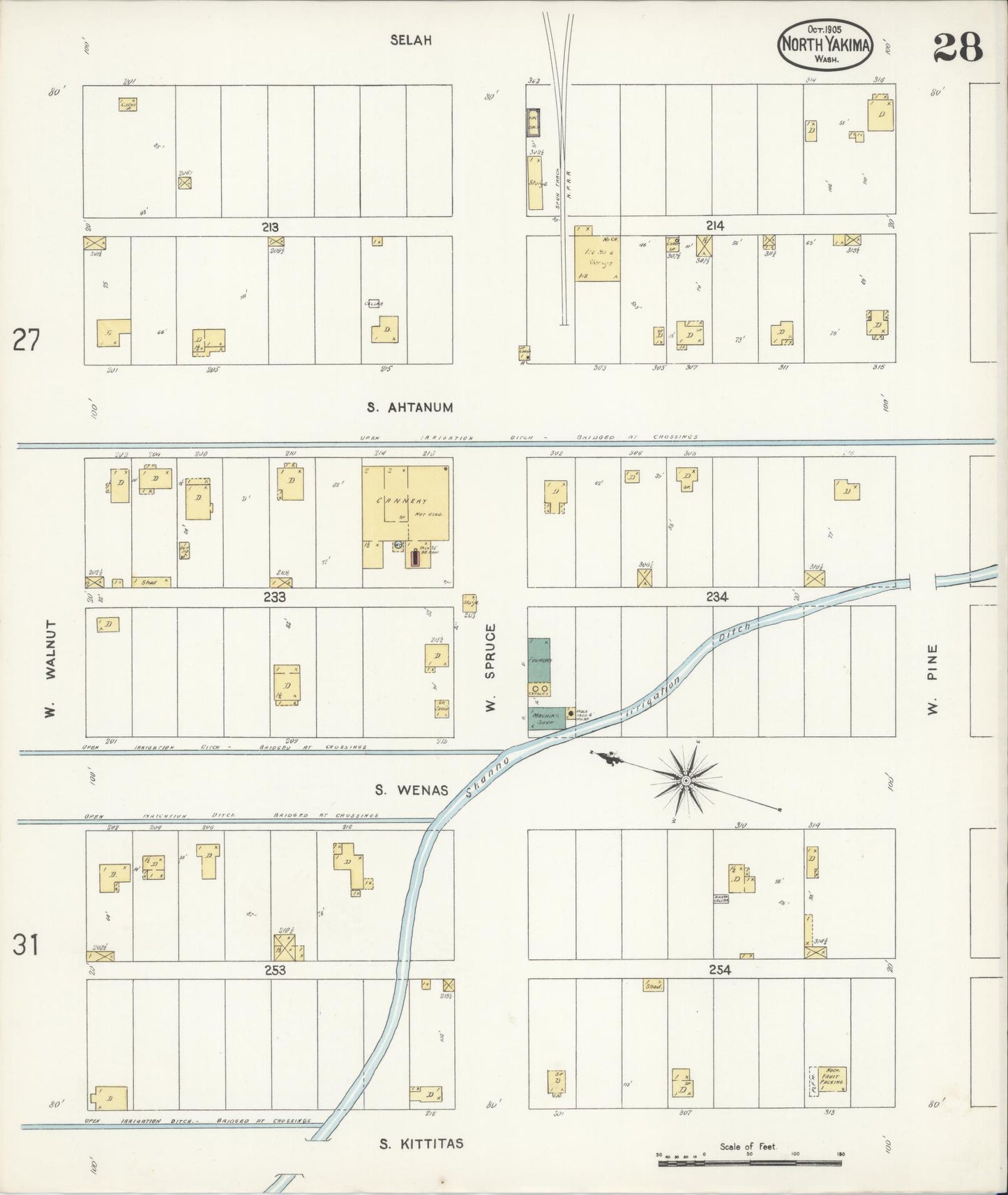 Sanborn Fire Insurance Map from North Yakima, Yakima County, Washington (1905), Sheet #0028 - Complete Map Set gallery image, historic Sanborn map, vintage wall art, Washington Washington