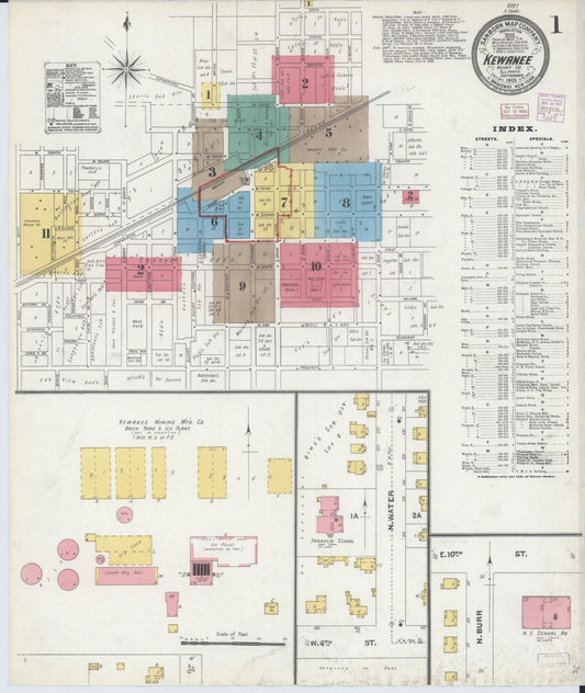 Sanborn Fire Insurance Map from Kewanee, Henry County, Illinois (1905), Sheet #0001 - Historic Sanborn Fire Insurance Map Print, vintage old map wall art, antique decor, genealogy gift, Illinois Illinois map