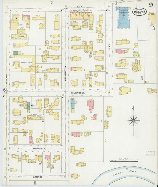 Sanborn Fire Insurance Map from Malone, Franklin County, New York (1898), Sheet #0009 - Historic Sanborn Fire Insurance Map Print, vintage old map wall art, antique decor, genealogy gift, New York New York map
