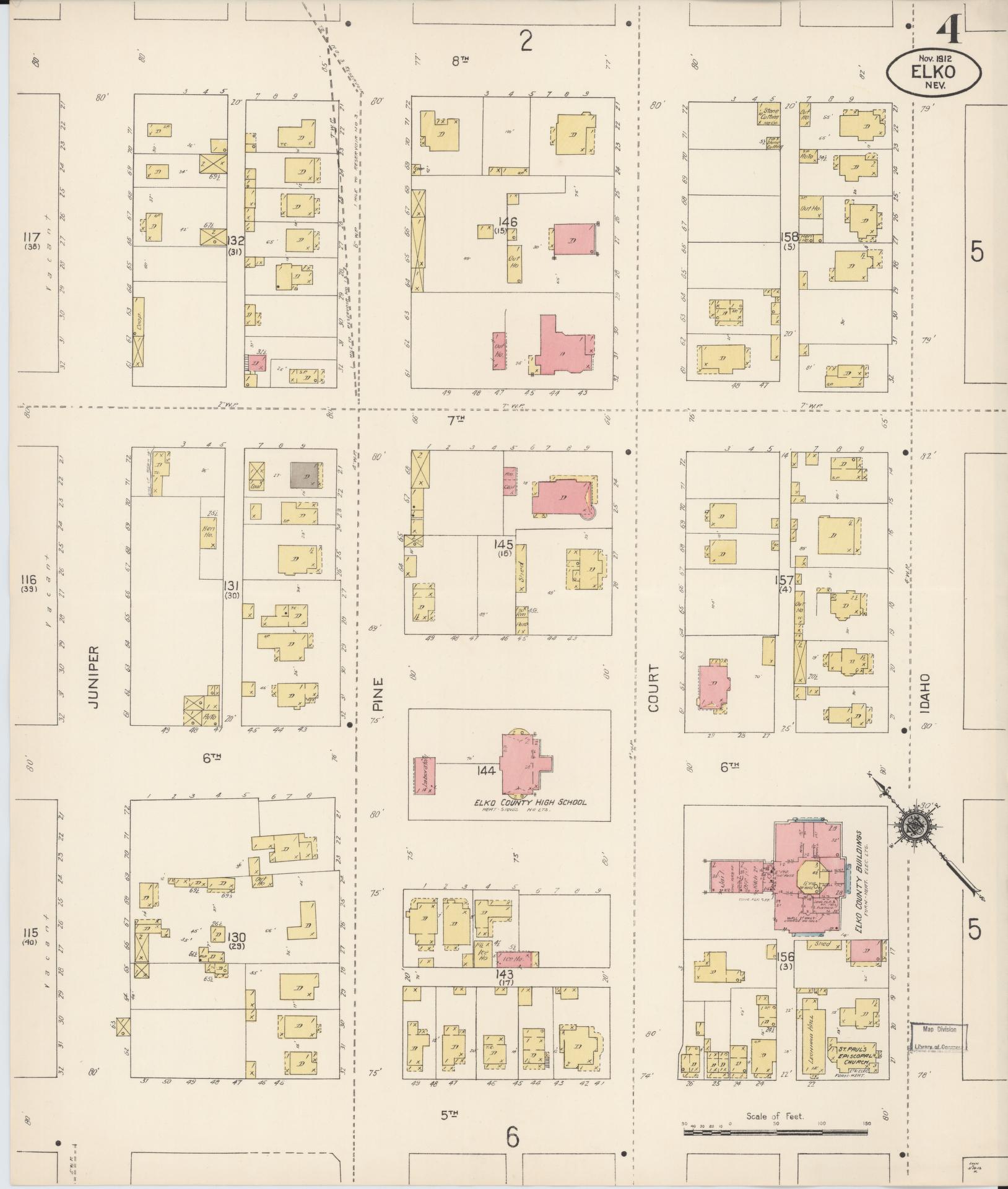Sanborn Fire Insurance Map from Elko, Elko County, Nevada (1912), Sheet #0004 - Complete Map Set gallery image, historic Sanborn map, vintage wall art, Nevada Nevada