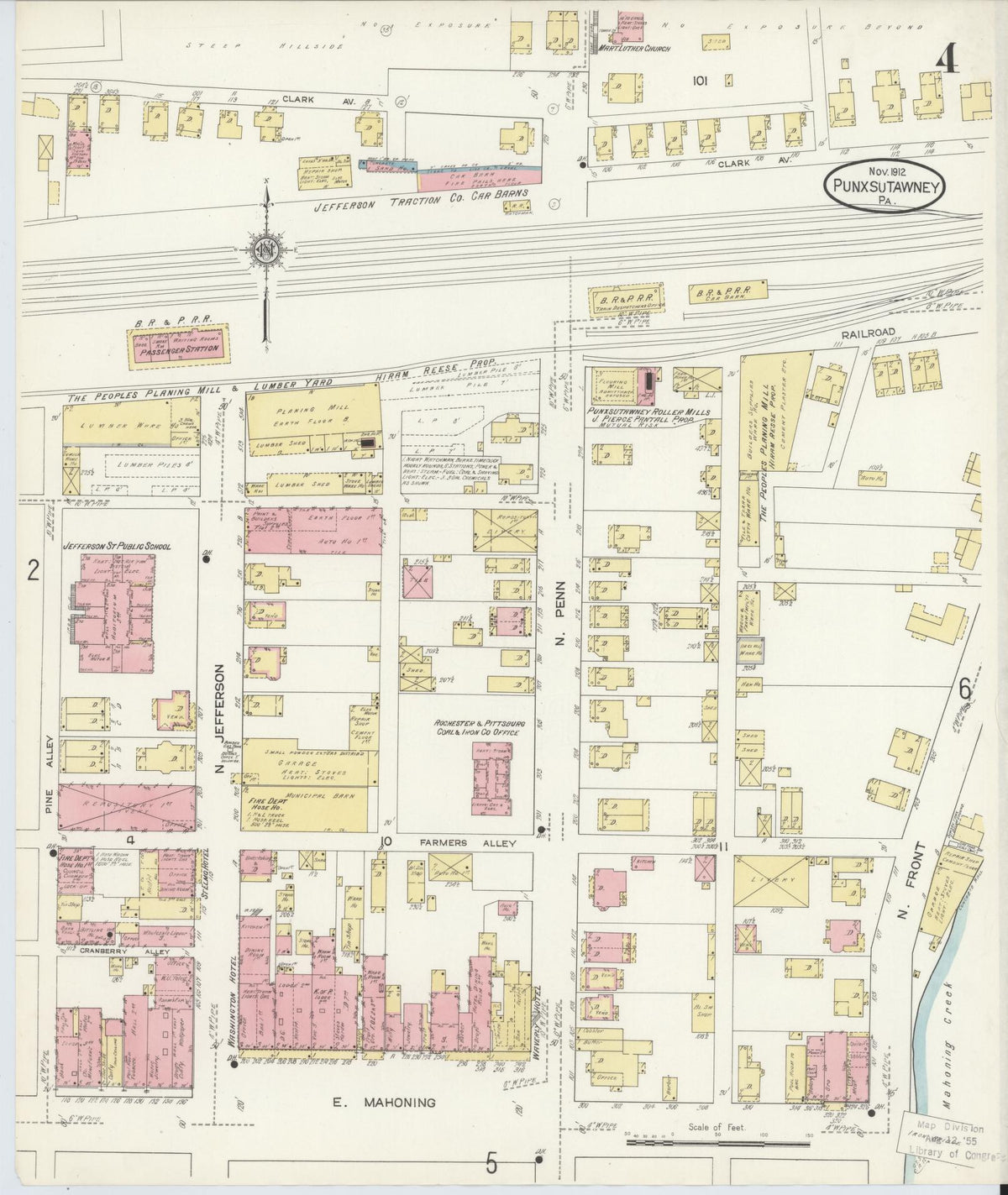 Sanborn Fire Insurance Map from Punxsutawney, Jefferson County, Pennsylvania (1912), Sheet #0004 - Historic Sanborn Fire Insurance Map Print, vintage old map wall art, antique decor, genealogy gift, Pennsylvania Pennsylvania map