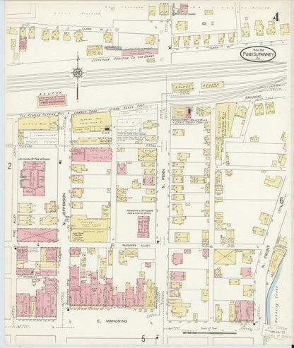 Sanborn Fire Insurance Map from Punxsutawney, Jefferson County, Pennsylvania (1912), Sheet #0004 - Historic Sanborn Fire Insurance Map Print, vintage old map wall art, antique decor, genealogy gift, Pennsylvania Pennsylvania map