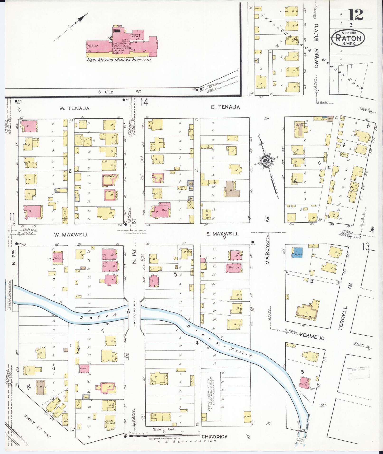 Sanborn Fire Insurance Map from Raton, Colfax County, New Mexico (1919), Sheet #0012 - Complete Map Set gallery image, historic Sanborn map, vintage wall art, New Mexico New Mexico