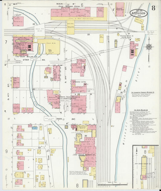 Sanborn Fire Insurance Map from Atchison, Atchison County, Kansas (1910), Sheet #0008 - Historic Sanborn Fire Insurance Map Print, vintage old map wall art, antique decor, genealogy gift, Kansas Kansas map