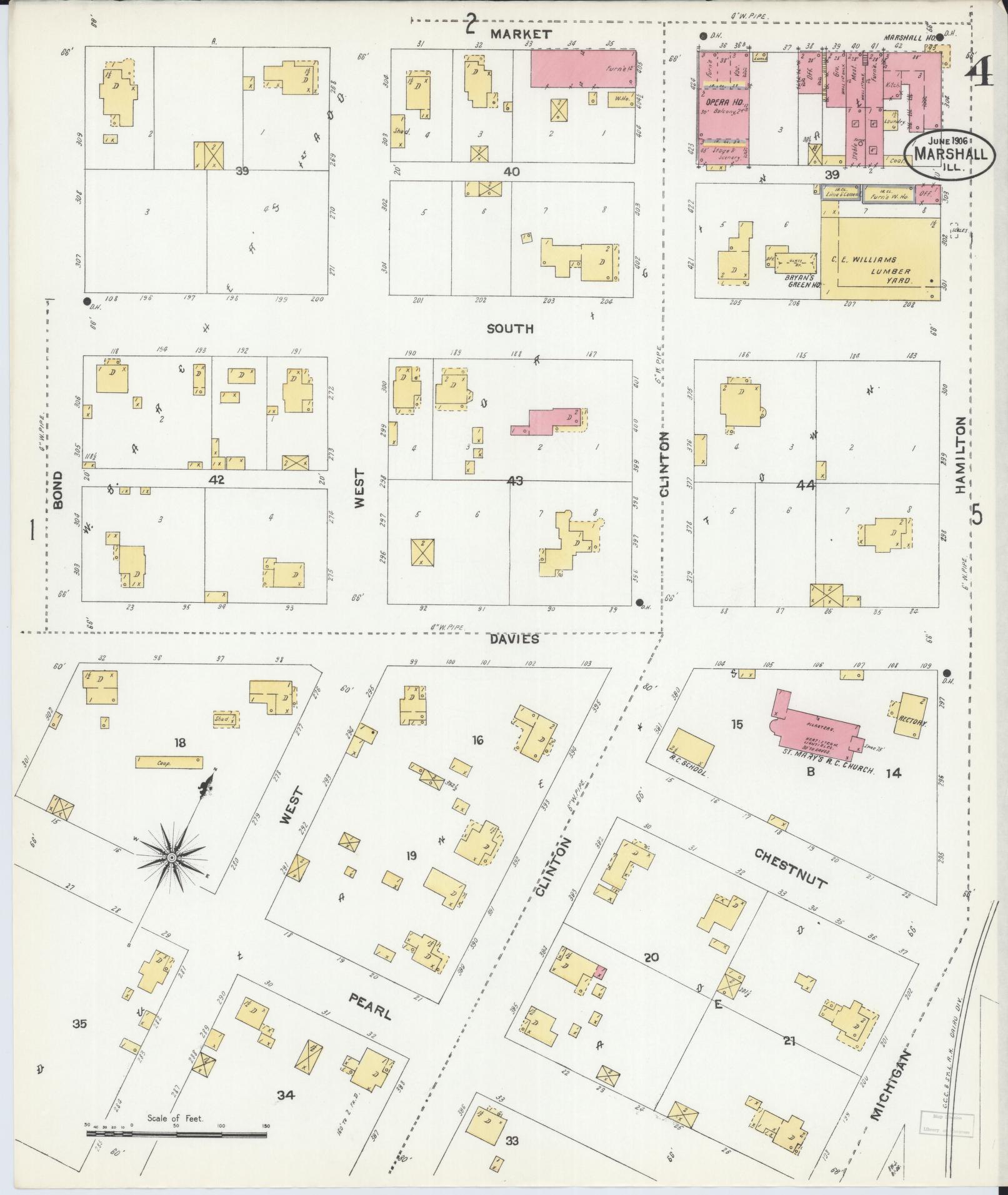 Sanborn Fire Insurance Map from Marshall, Clark County, Illinois (1906), Sheet #0004 - Historic Sanborn Fire Insurance Map Print, vintage old map wall art, antique decor, genealogy gift, Illinois Illinois map