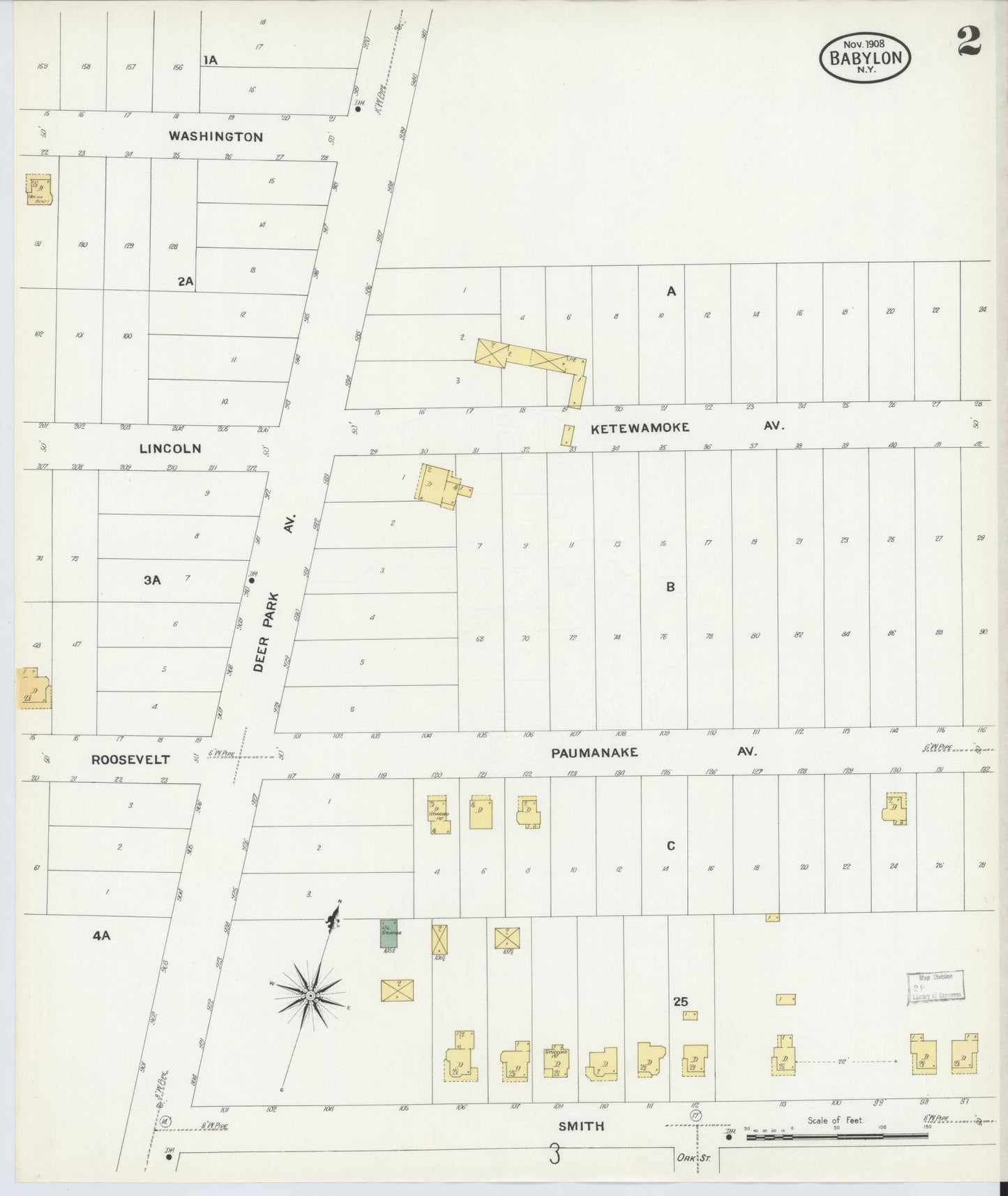 Sanborn Fire Insurance Map from Babylon, Suffolk County, New York (1908), Sheet #0002 - Historic Sanborn Fire Insurance Map Print, vintage old map wall art, antique decor, genealogy gift, New York New York map