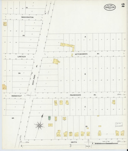 Sanborn Fire Insurance Map from Babylon, Suffolk County, New York (1908), Sheet #0002 - Historic Sanborn Fire Insurance Map Print, vintage old map wall art, antique decor, genealogy gift, New York New York map
