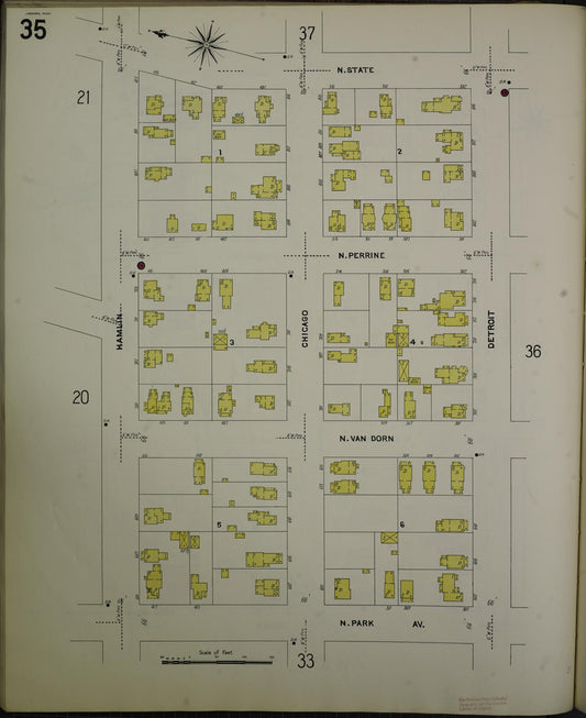Sanborn Fire Insurance Map from Jackson, Jackson County, Michigan (1907), Sheet #0035 - Historic Sanborn Fire Insurance Map Print, vintage old map wall art, antique decor, genealogy gift, Michigan Michigan map