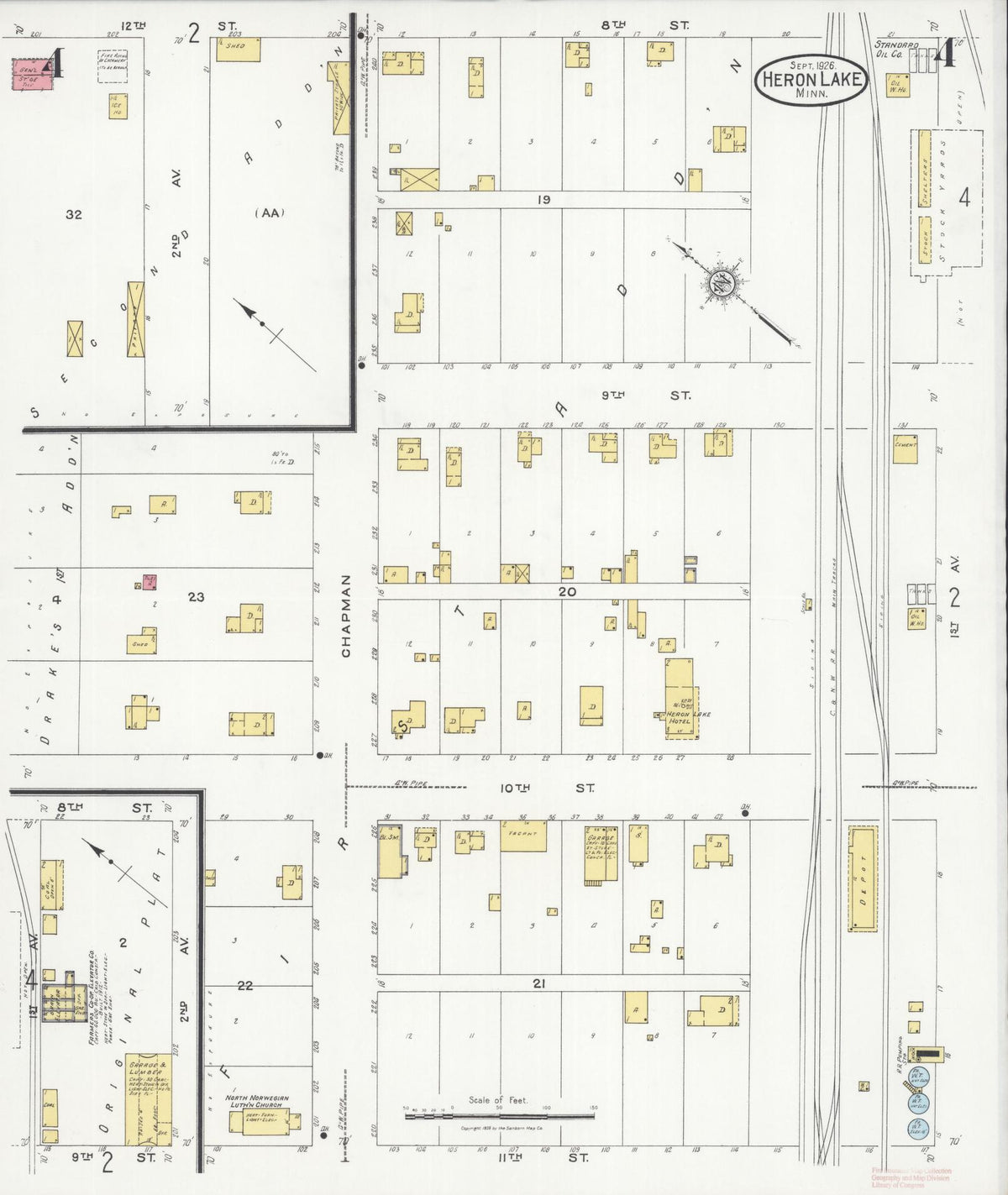 Sanborn Fire Insurance Map from Heron Lake, Jackson County, Minnesota (1926), Sheet #0004 - Complete Map Set gallery image, historic Sanborn map, vintage wall art, Minnesota Minnesota