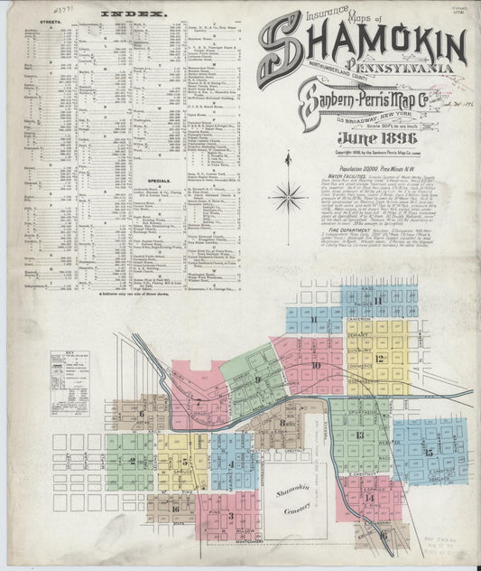 Sanborn Fire Insurance Map from Shamokin, Northumberland County, Pennsylvania (1896), Sheet #0001 - Historic Sanborn Fire Insurance Map Print, vintage old map wall art, antique decor, genealogy gift, Pennsylvania Pennsylvania map