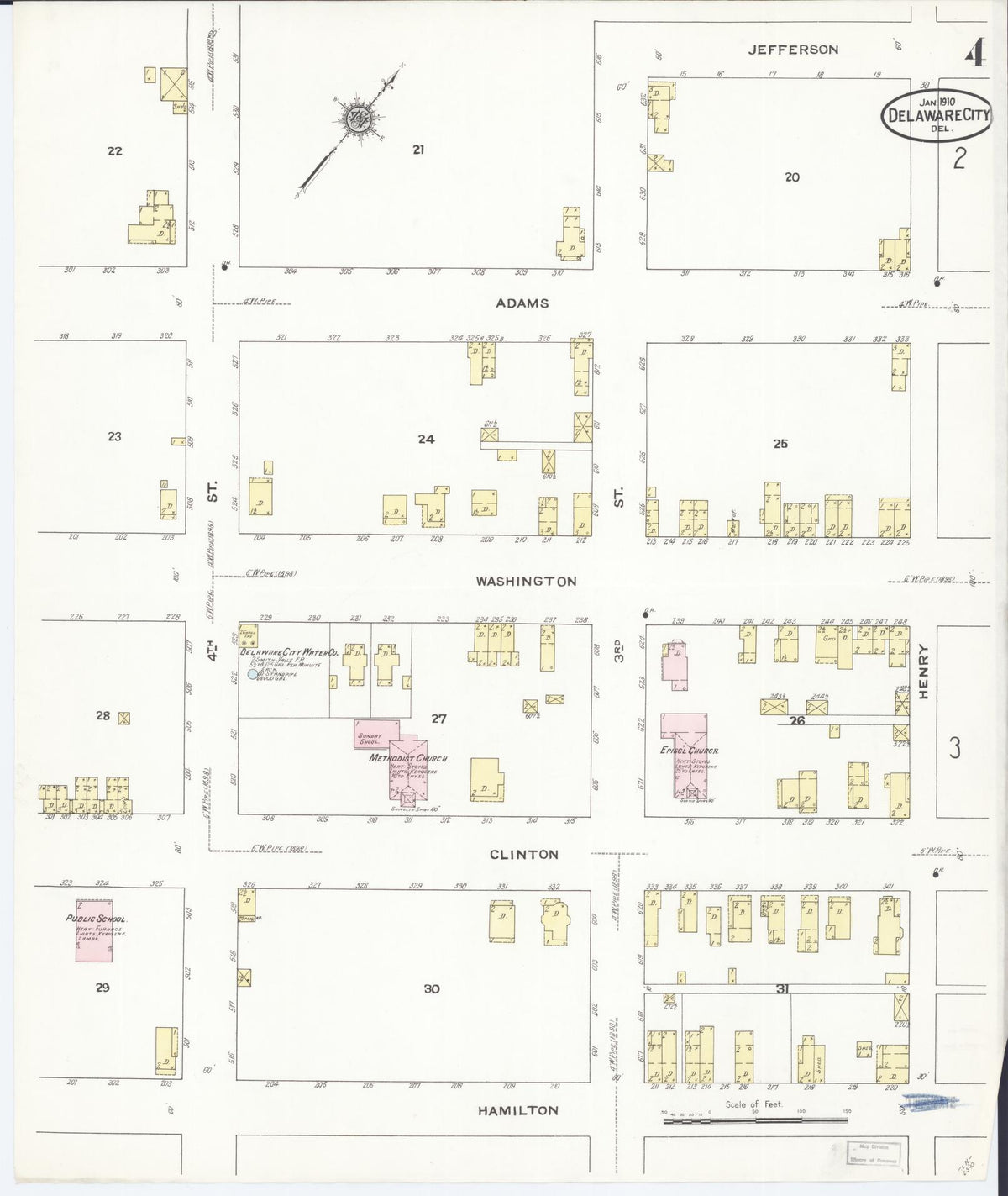 Sanborn Fire Insurance Map from Delaware City, New Castle County, Delaware (1910), Sheet #0004 - Complete Map Set gallery image, historic Sanborn map, vintage wall art, Delaware Delaware