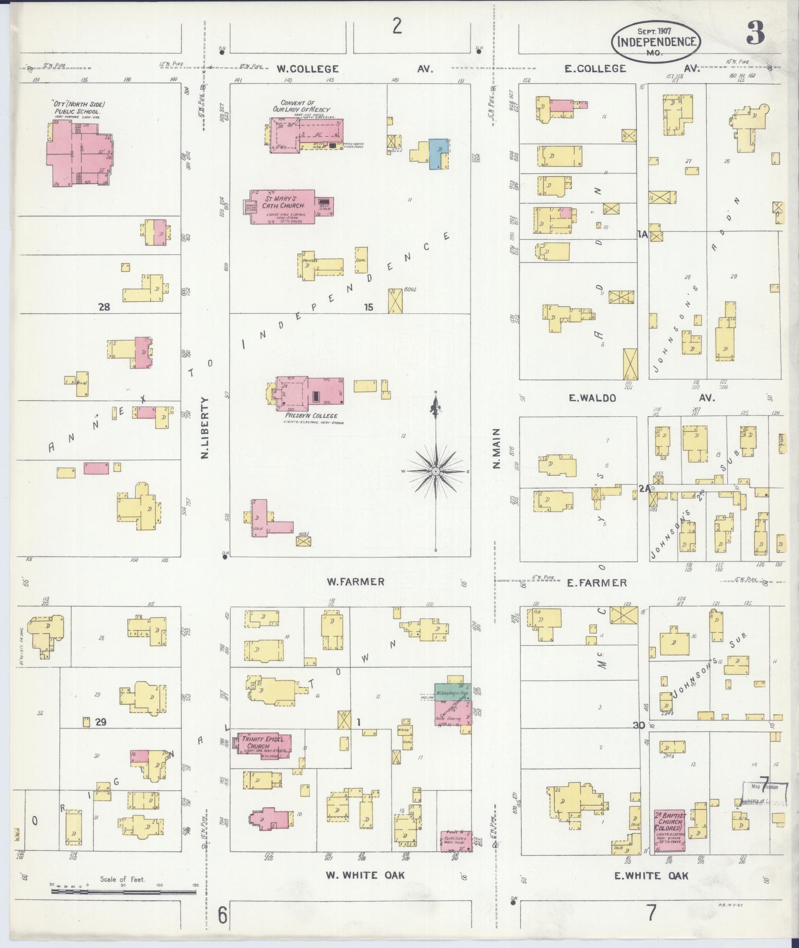 Sanborn Fire Insurance Map from Independence, Jackson County, Missouri (1907), Sheet #0003 - Historic Sanborn Fire Insurance Map Print, vintage old map wall art, antique decor, genealogy gift, Missouri Missouri map