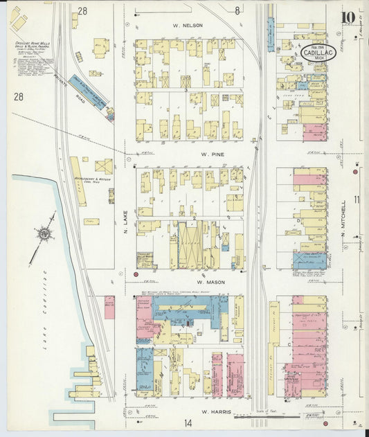 Sanborn Fire Insurance Map from Cadillac, Wexford County, Michigan (1914), Sheet #0010 - Historic Sanborn Fire Insurance Map Print, vintage old map wall art, antique decor, genealogy gift, Michigan Michigan map