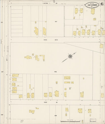 Sanborn Fire Insurance Map from San Leandro, Alameda County, California (1917), Sheet #0006 - Complete Map Set gallery image, historic Sanborn map, vintage wall art, California California
