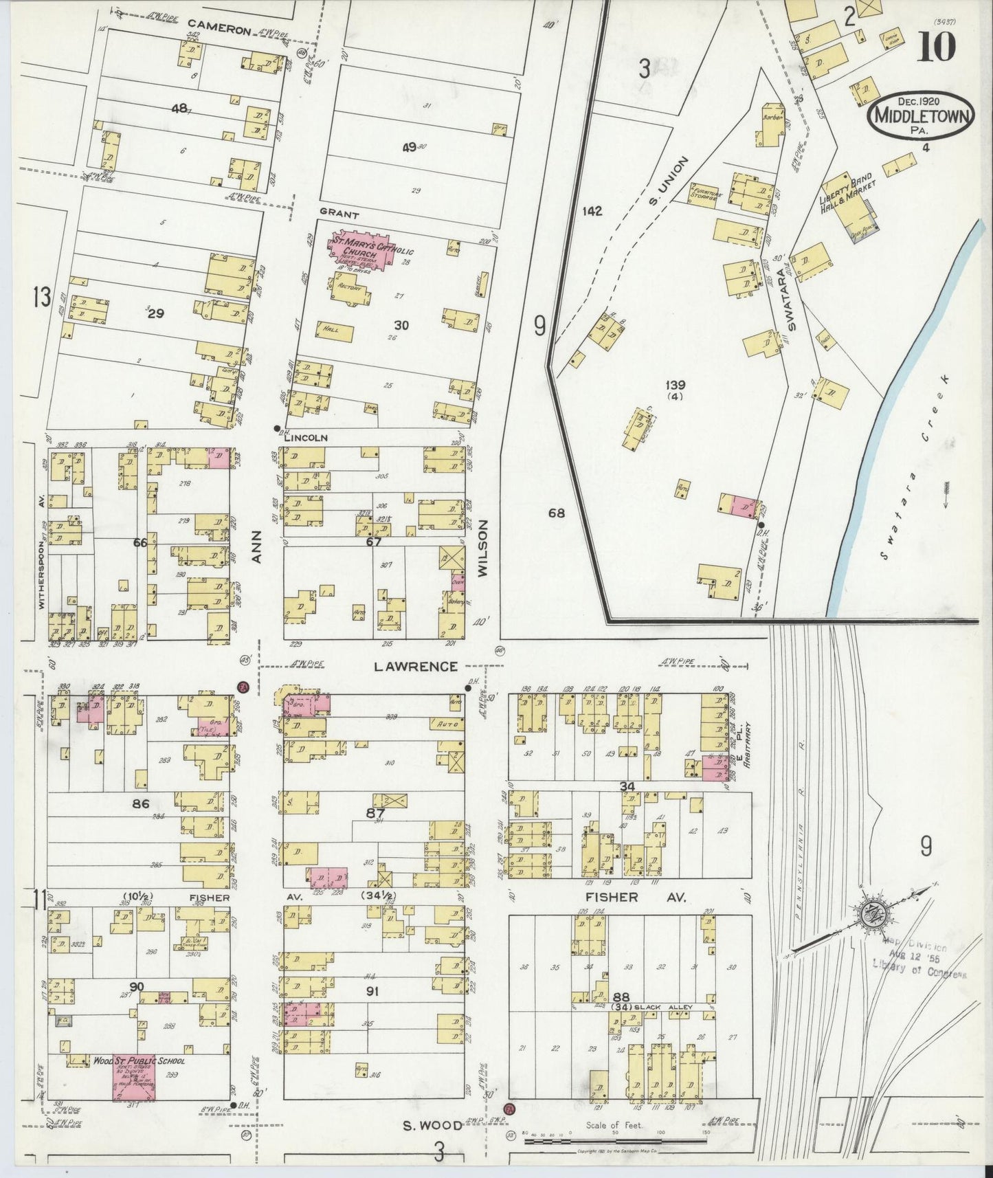 Sanborn Fire Insurance Map from Middletown, Dauphin County, Pennsylvania (1920), Sheet #0010 - Historic Sanborn Fire Insurance Map Print, vintage old map wall art, antique decor, genealogy gift, Pennsylvania Pennsylvania map