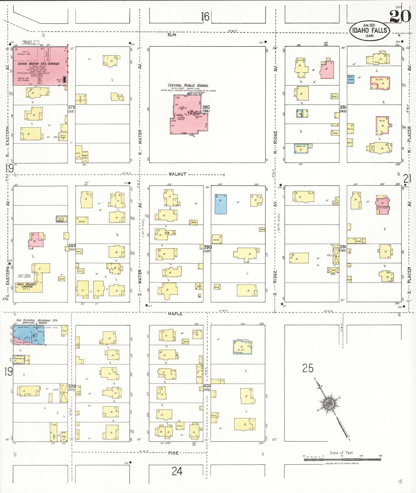 Sanborn Fire Insurance Map from Idaho Falls, Bonneville County, Idaho (1921), Sheet #0020 - Historic Sanborn Fire Insurance Map Print, vintage old map wall art, antique decor, genealogy gift, Idaho Idaho map