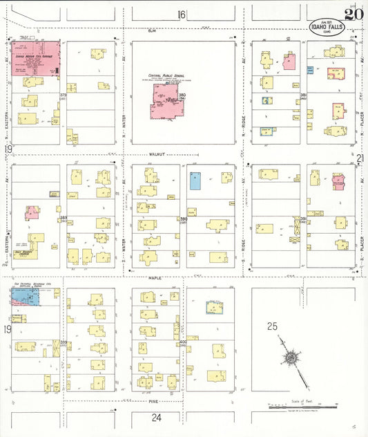 Sanborn Fire Insurance Map from Idaho Falls, Bonneville County, Idaho (1921), Sheet #0020 - Historic Sanborn Fire Insurance Map Print, vintage old map wall art, antique decor, genealogy gift, Idaho Idaho map