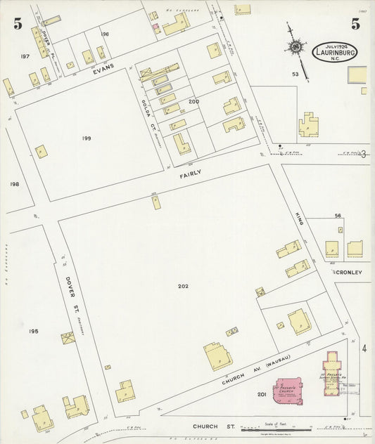 Sanborn Fire Insurance Map from Laurinburg, Scotland County, North Carolina (1924), Sheet #0005 - Historic Sanborn Fire Insurance Map Print, vintage old map wall art, antique decor, genealogy gift, North Carolina North Carolina map