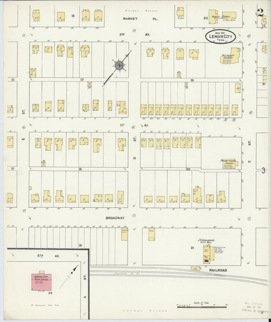 Sanborn Fire Insurance Map from Lenoir City, Loudon County, Tennessee (1911), Sheet #0002 - Historic Sanborn Fire Insurance Map Print, vintage old map wall art, antique decor, genealogy gift, Tennessee Tennessee map