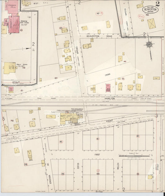 Sanborn Fire Insurance Map from Beaverton, Washington County, Oregon (1931), Sheet #0002 - Historic Sanborn Fire Insurance Map Print, vintage old map wall art, antique decor, genealogy gift, Oregon Oregon map