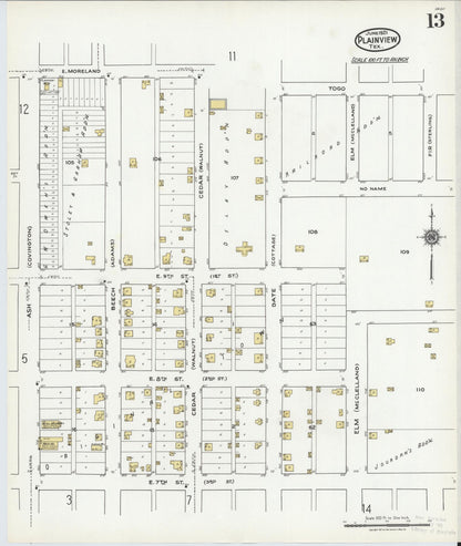 Sanborn Fire Insurance Map from Plainview, Hale County, Texas (1921), Sheet #0013 - Complete Map Set gallery image, historic Sanborn map, vintage wall art, Texas Texas