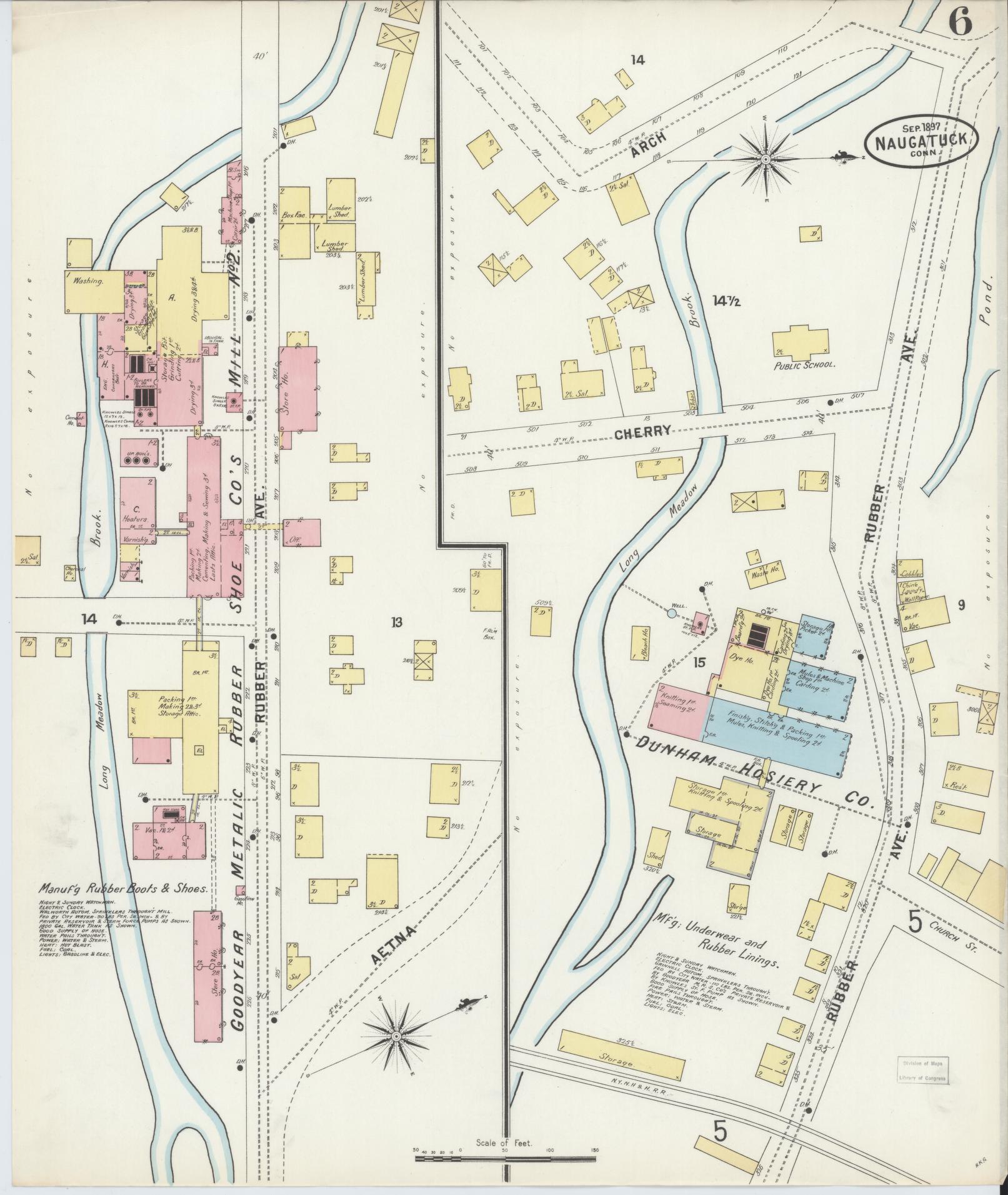 Sanborn Fire Insurance Map from Naugatuck, New Haven County, Connecticut (1897), Sheet #0006 - Complete Map Set gallery image, historic Sanborn map, vintage wall art, Connecticut Connecticut