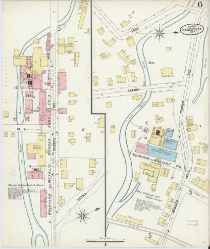 Sanborn Fire Insurance Map from Naugatuck, New Haven County, Connecticut (1897), Sheet #0006 - Complete Map Set gallery image, historic Sanborn map, vintage wall art, Connecticut Connecticut