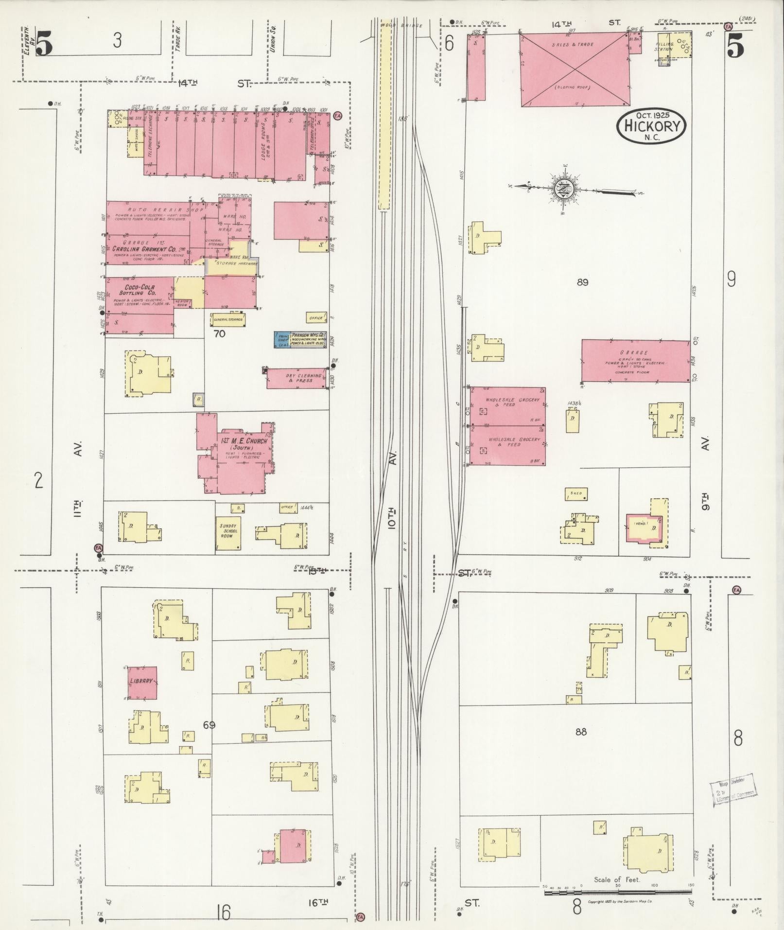 Sanborn Fire Insurance Map from Hickory, Catawba County, North Carolina (1925), Sheet #0005 - Complete Map Set gallery image, historic Sanborn map, vintage wall art, North Carolina North Carolina