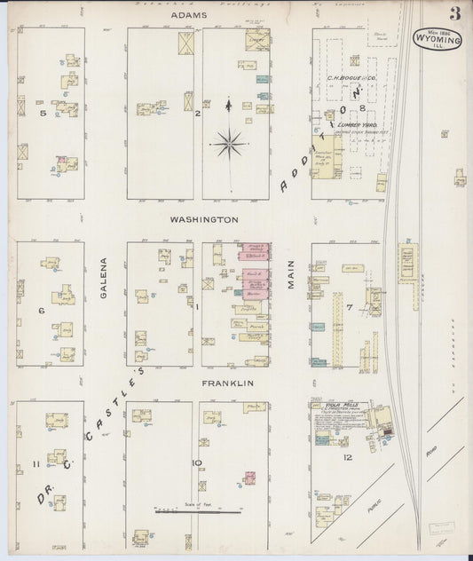 Sanborn Fire Insurance Map from Wyoming, Stark County, Illinois (1886), Sheet #0003 - Historic Sanborn Fire Insurance Map Print, vintage old map wall art, antique decor, genealogy gift, Wyoming Wyoming map