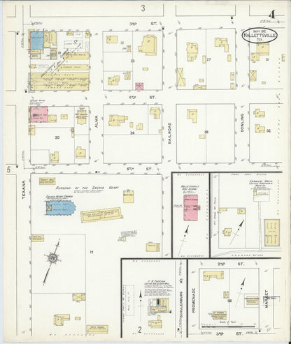 Sanborn Fire Insurance Map from Hallettsville, Lavaca County, Texas (1912), Sheet #0004 - Complete Map Set gallery image, historic Sanborn map, vintage wall art, Texas Texas