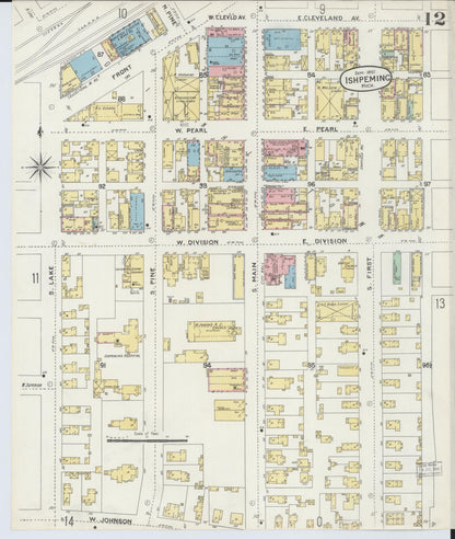 Sanborn Fire Insurance Map from Ishpeming, Marquette County, Michigan (1897), Sheet #0012 - Complete Map Set gallery image, historic Sanborn map, vintage wall art, Michigan Michigan